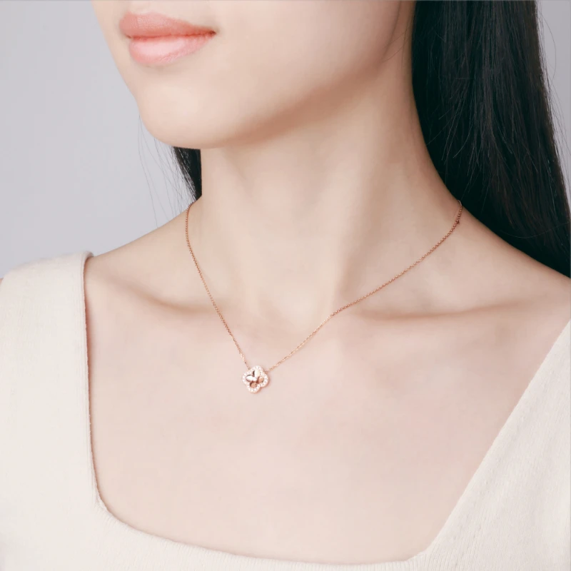 

I Do 18 K Gold Necklace Fine Jewelry Four Leaf Clover Series Genuine Diamond For Women Lucky Gift Merry Christmas New Year