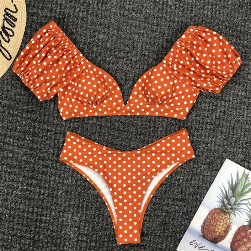 JCSWIM Dot Print Bikini Mujer 2020 High Waist Swimwear Women Summer Bandage Swimsuit Female Two Pieces V Neck Brazilian Biquini | Женская