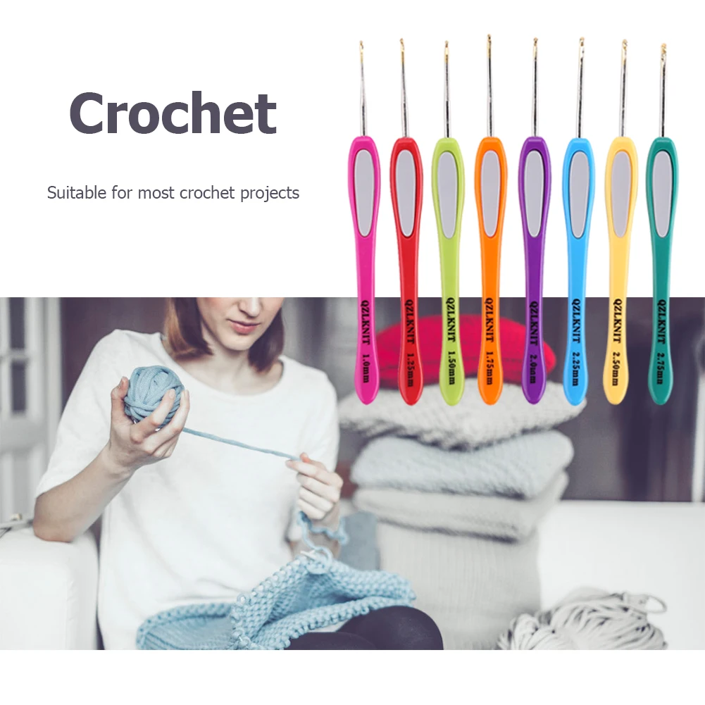 

8pcs Colorful Soft Plastic Handle Alumina Crochet Hooks Knitting Needles Set 1-2.75mm Crochet for Weave Sewing Needles Tool