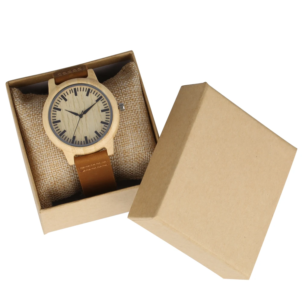 

Classic Men's Wooden Watches Handmade Bamboo Wood Watches Brown Leather Watch Band Quartz Watch Gifts For Men Women Montre Homme