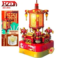 bzda mini lantern rotating music box building blocks diy construction toys brick with light model set decorative educational toy