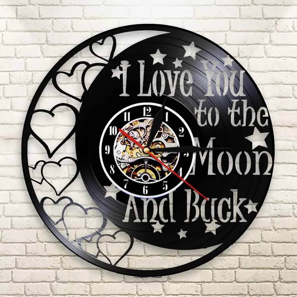 Винтажные настенные часы с виниловой пластиной и надписью I Love You To The Moon And Back | Дом