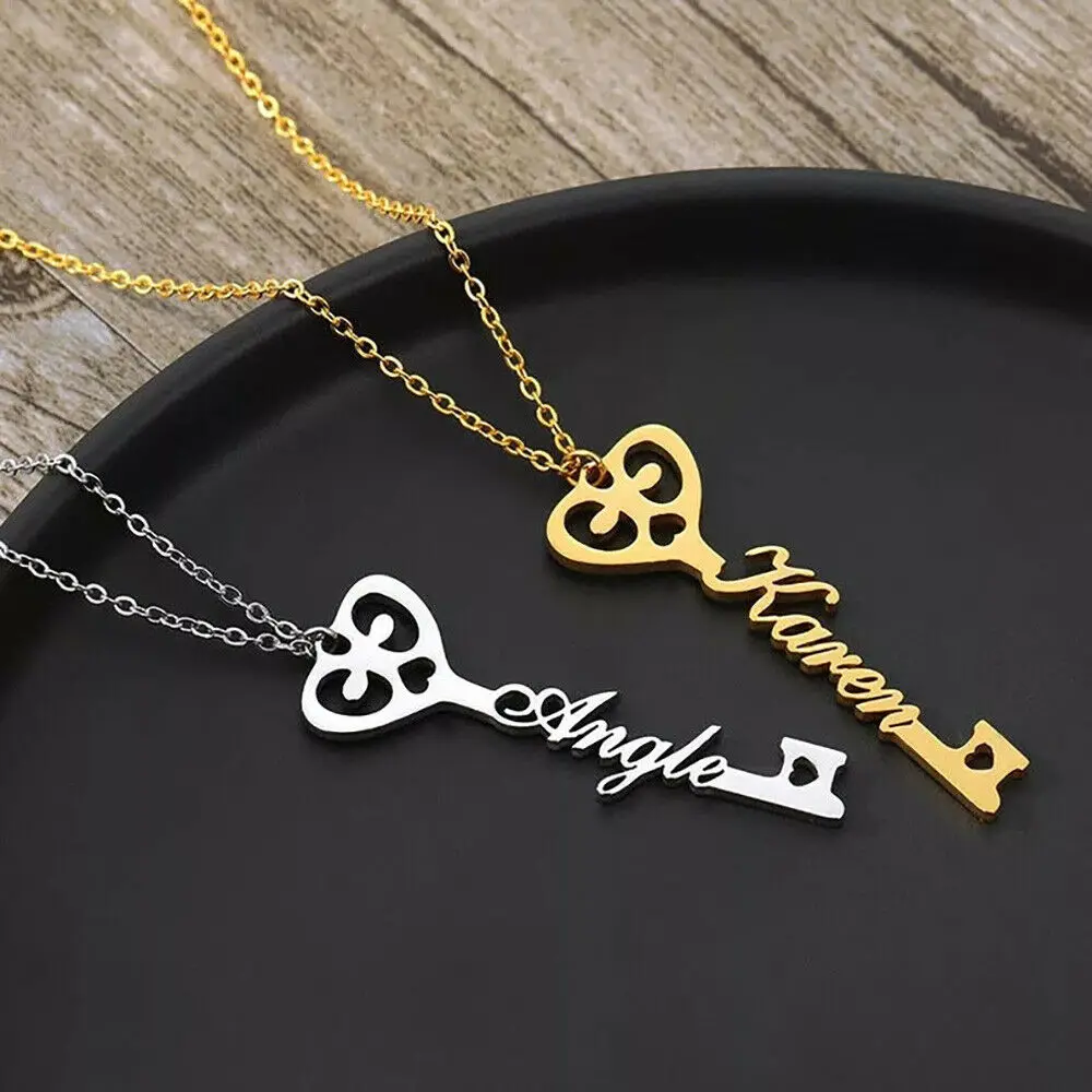 

Sherman Custom Key Shaped Name Necklace Ladies Stainless Steel Vertical Pendant Jewelry Couple Necklace