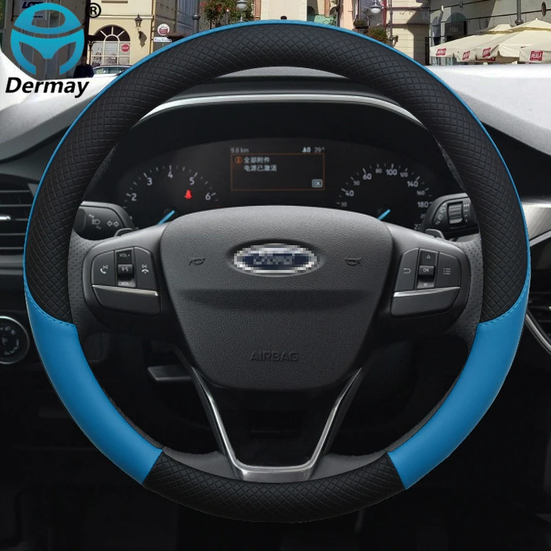 for ford fiesta 2000 2020 car steering wheel cover fiesta mk7 4 5 6 leather anti slip 100 dermay brand auto accessories free global shipping