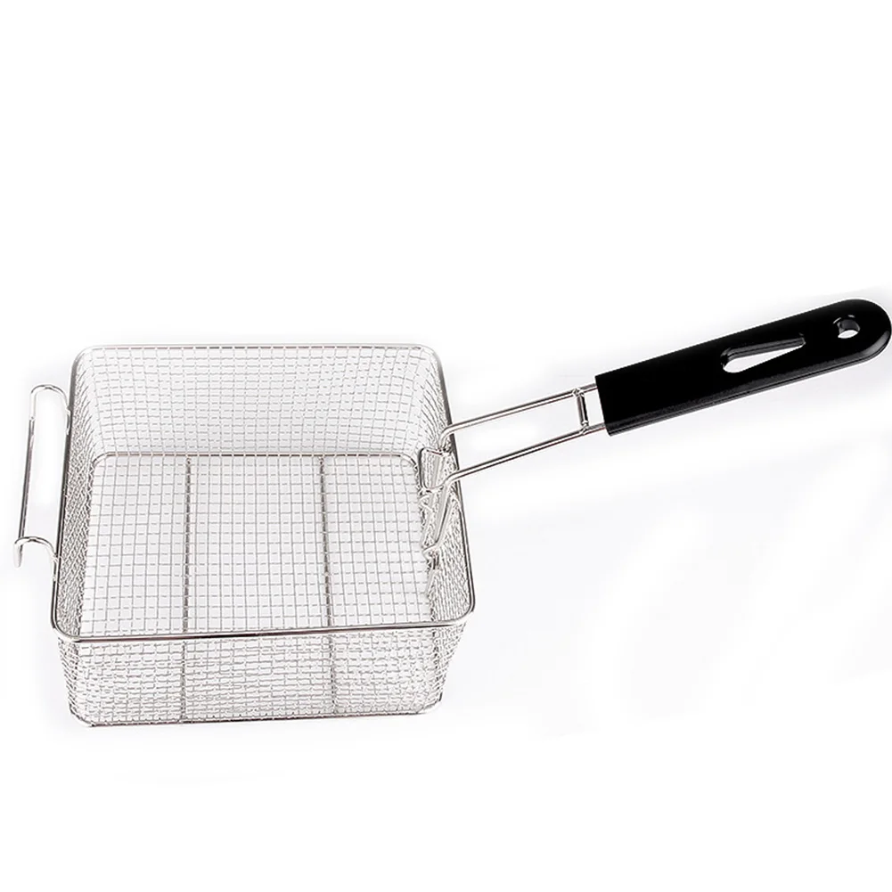 Manico in plastica quadrato filtro in acciaio inossidabile che serve cibo appeso friggitrice cestello per friggere attrezzo da cucina staccabile