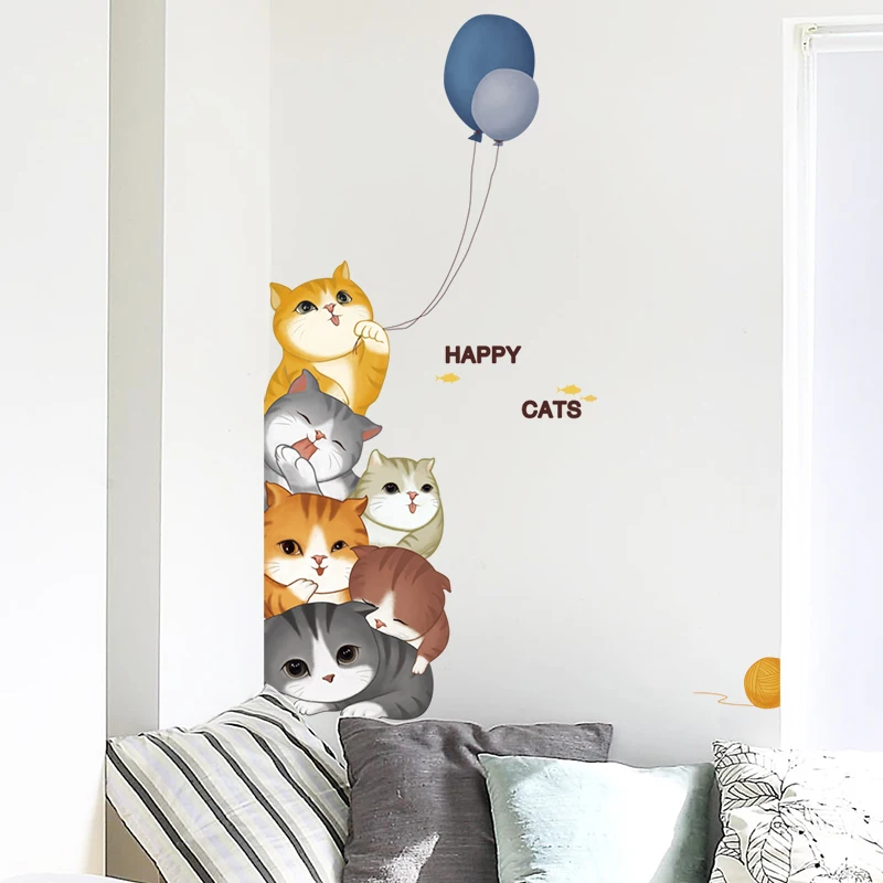 [Shijuekongjian] настенные наклейки для кошек DIY Мультяшные с животными детской комнаты