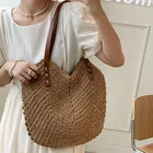 Круглая Соломенная пляжная сумка из рафии, винтажная сумка из ротанга, Повседневная летняя плетеная Сумка для отпуска в богемном стиле, 2021