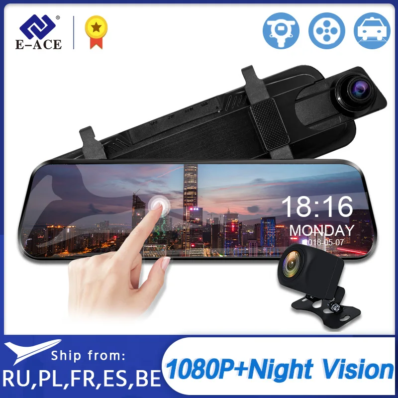 E ACE видеорегистратор 10 дюймов потоковое медиа зеркало заднего вида 1080P FHD