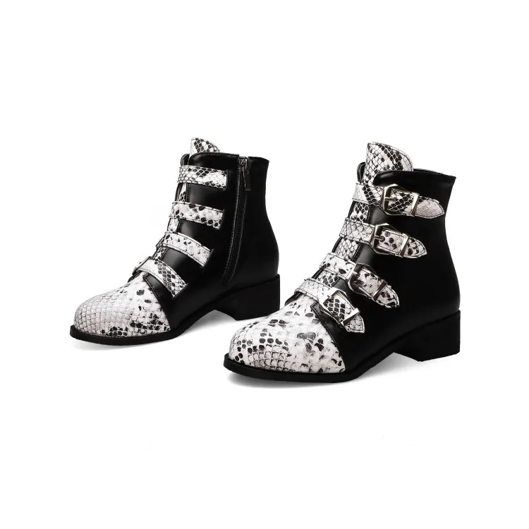 Европейский и американский стиль черные белые Ботинки martin из змеиной кожи с