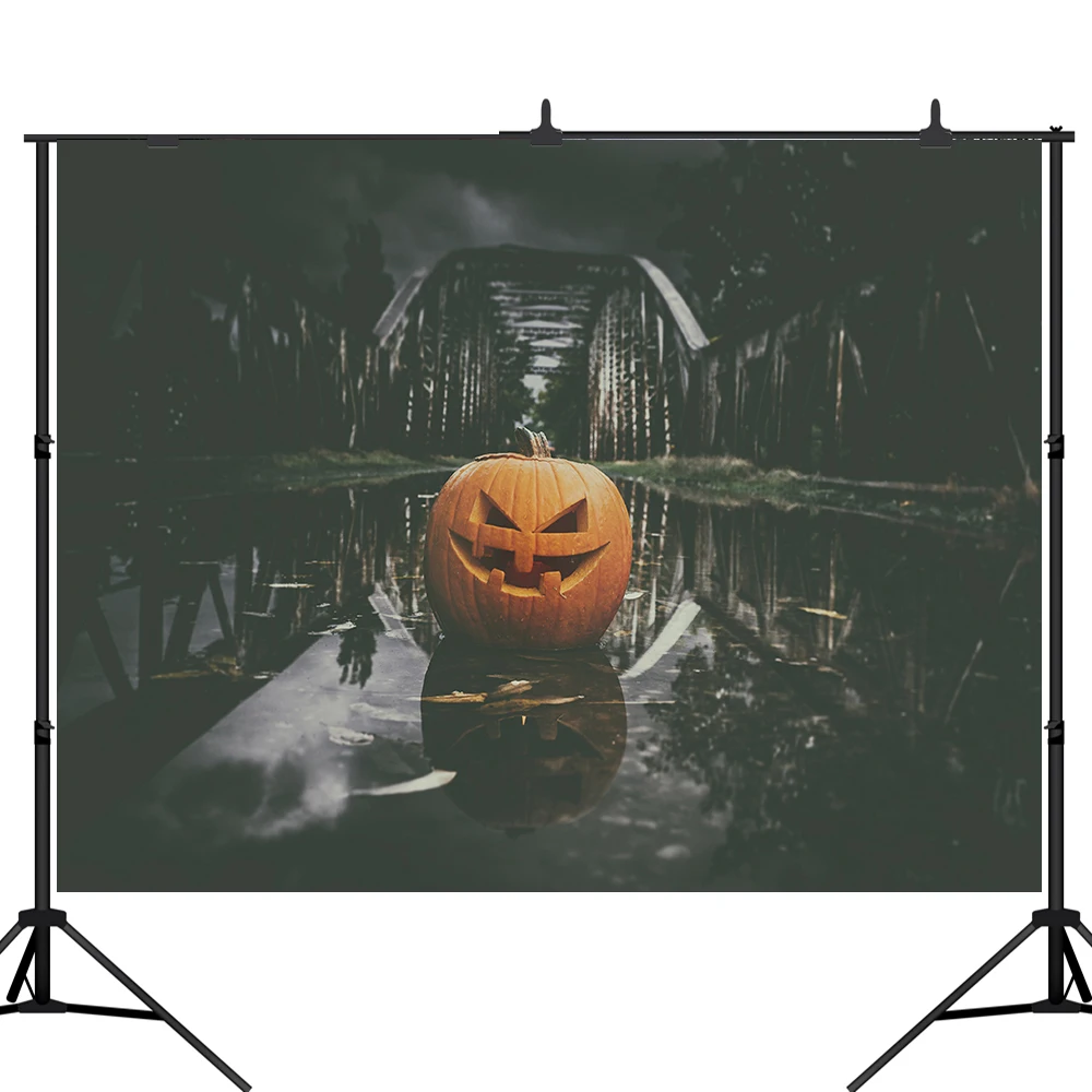 

Lyavshi backgrounds for photo studio Halloween terror pumpkin wood bridge night backdrop photocall fantasy props