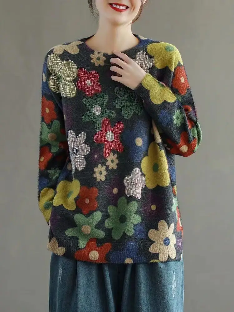 Свитер женский из искусственной норки Свободный Повседневный вязаный свитер с