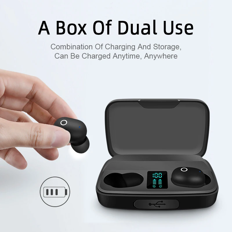 Фото TWS bluetooth наушники V5.0 сенсорные беспроводные наушники 9D стерео спортивная водонепроницаемая гарнитура handsfree Светодиодный дисплей питания с ... №5