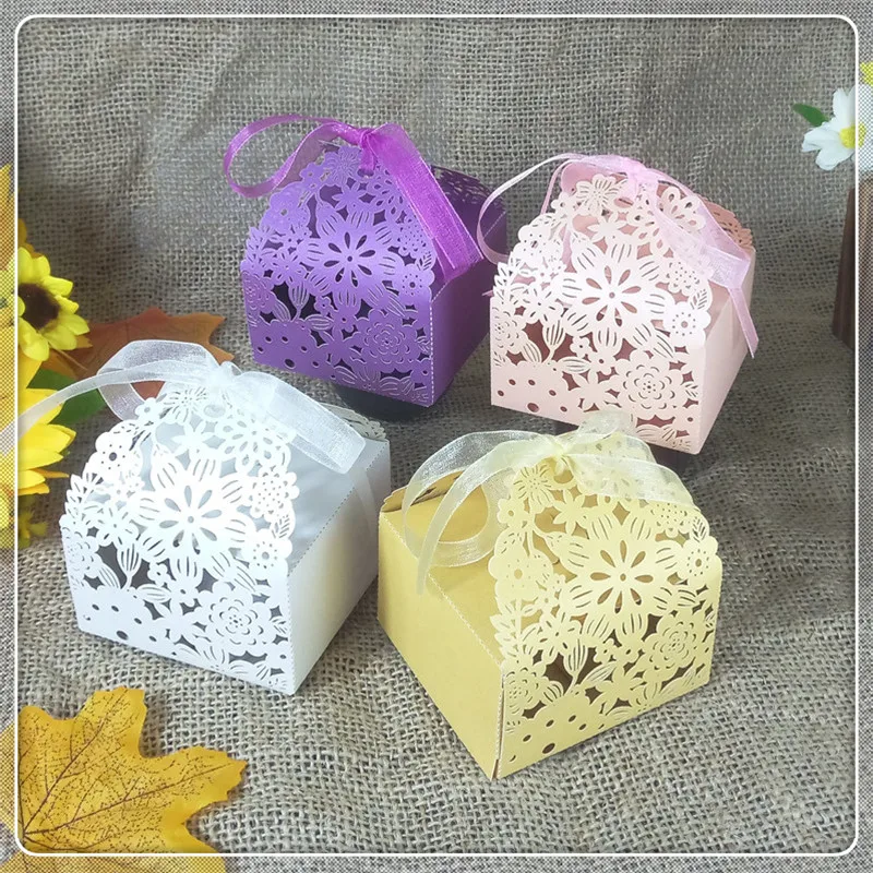 50 шт. Свадьба Романтический цветок Форма Свадебная конфетная коробка подарочная