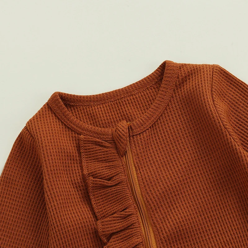 Комбинезон для новорожденных на молнии с длинным рукавом и оборками однотонный