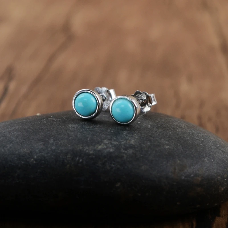 92 5 посеребренные 100% натуральная бирюза серьги-гвоздики с синим шариком хаулита