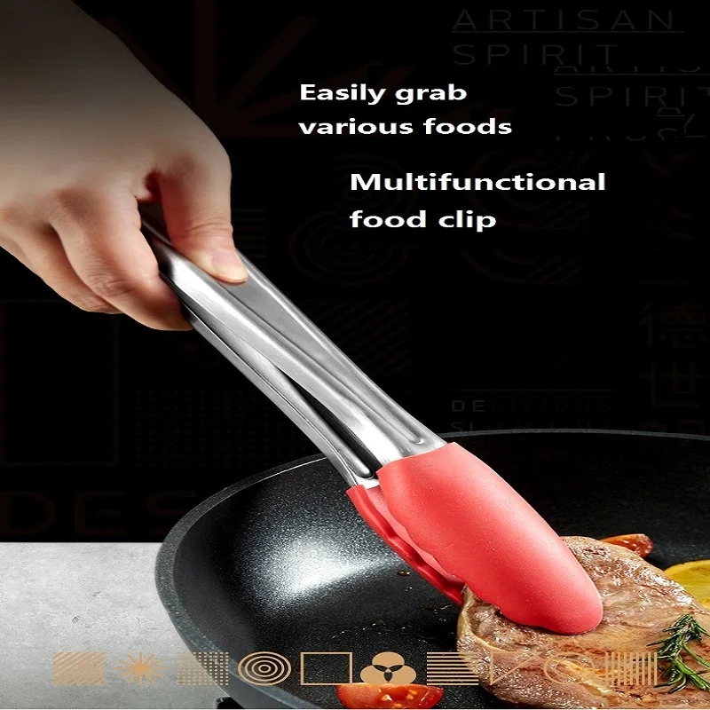

Silicone Food Tong Stainless Steel Kitchen Tongs Silicone Non-slip Cooking Clip Clamp BBQ Salad Tools Kitchen Accessories