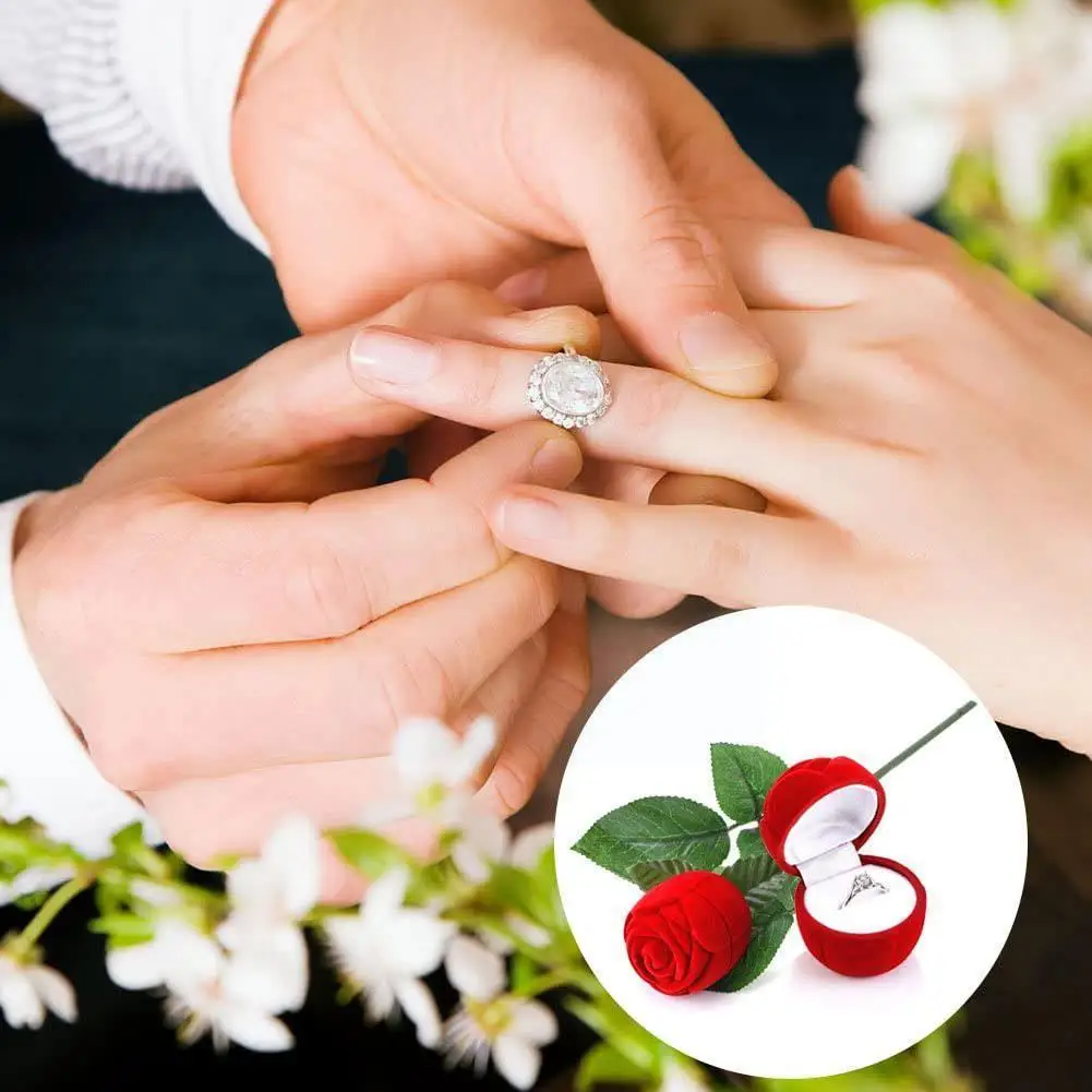 

1pcs Rose Ring Box Anniversaries Weddings Birthdays Flower Ring Valentine's Jewelry Love Day Proposal Red Box Gift Romantic R0v7