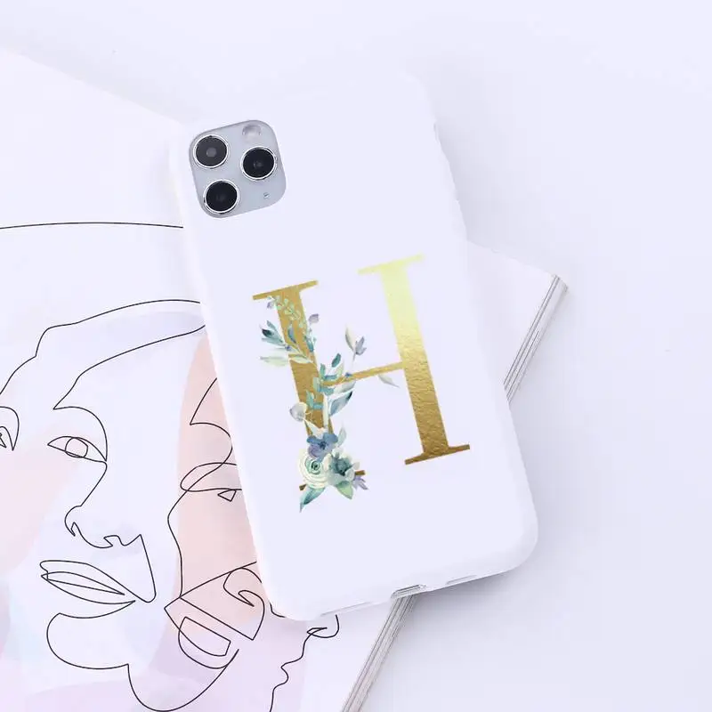 

Golden Alphabet Letter flower Phone Case Candy Color for iPhone 6 7 8 11 12 s mini pro X XS XR MAX Plus