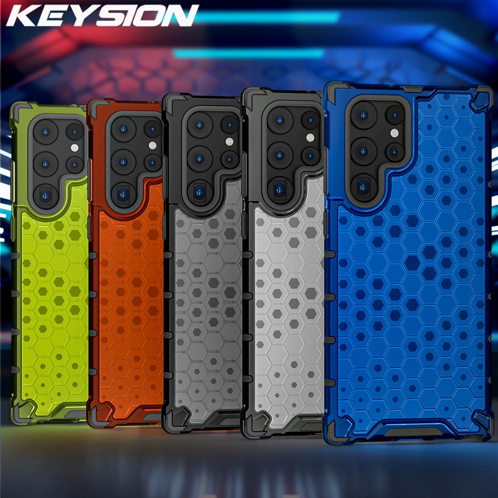 

KEYSION Shockproof Armor Case for Samsung S22 Ultra 5G S22 Pro Transparent Honeycomb Phone Cover for Galaxy S21 Ultra S20+ Plus