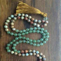 8mm geen jade imperial jasper gemstones tassel mala necklace tassel meditation chakas handmade bless fancy reiki monk healing