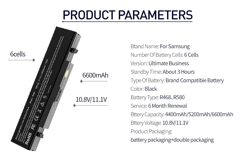 6600 мАч аккумулятор для ноутбука samsung AA-PB9NC6B R468 R470 R478 R480 R507 R517 R518 R519 R520 R522 R530 R590 R580 R718 R728 R730