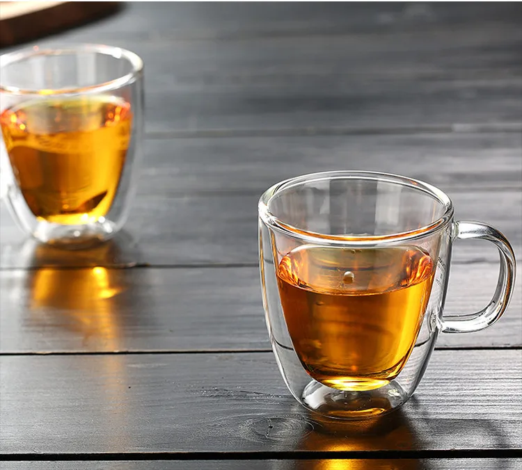 

Lead-free Double Wall Glass With Handgrip Heat-resistant Transparent Flower Tea Coffee Milk Beverage Glass Cup Drinkware