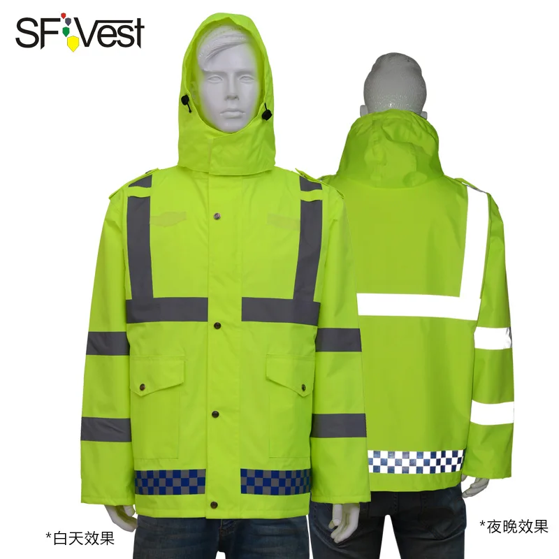 SFVest высокая видимость флуоресцентный желтый светоотражающий дождевик костюм светящийся защитный плащ