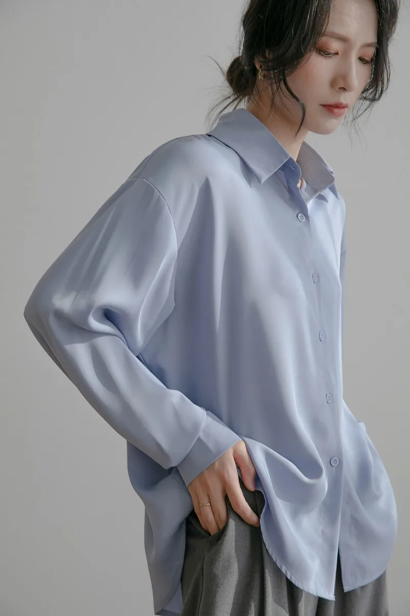 

SuperAen 2021 Spring Autumn White Shirt Solid Turn Down Collar Office Lady Full Chiffon Loose Women Tops