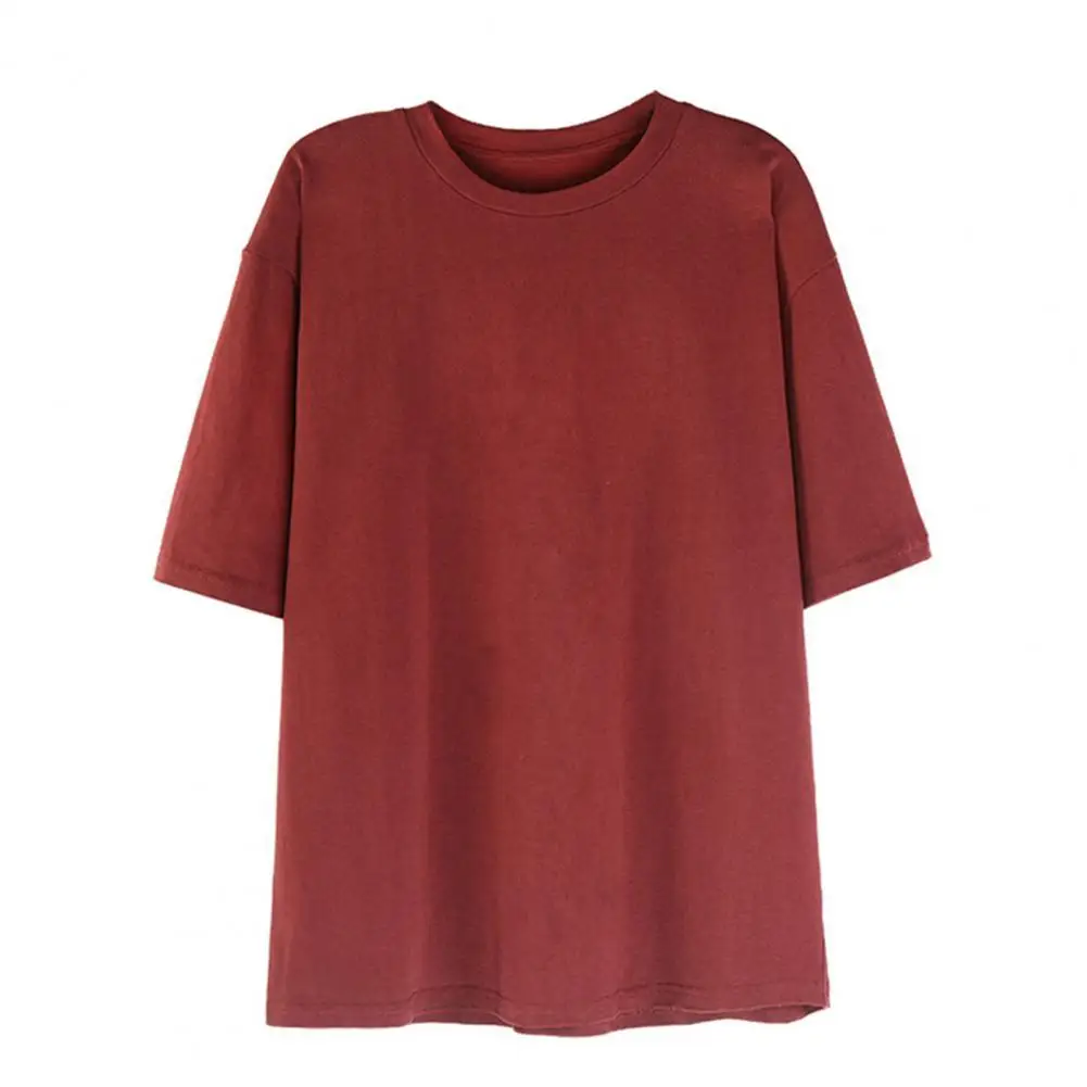 

Women Summer T-shirt O-neck Short Sleeves Tees Solid Color Simple Loose Casual Streetwear Daily Wear Tops 2021