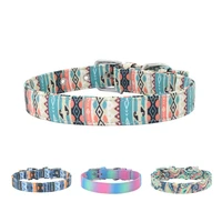 adjustable nylon dog collars leash walking runing personalized durable printing canvas cat necktie for small dogs pets supplies