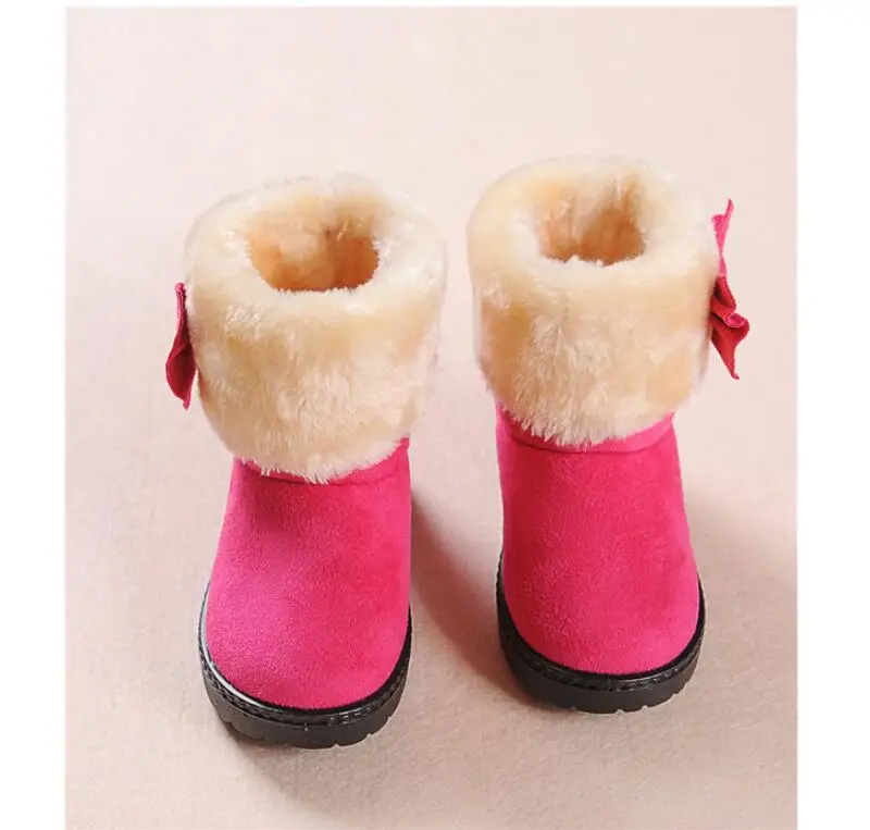 SKHEK Girls Snow Boots Winter Warm Flat Round Toe Kids Shoes Baby Children's Pink Black Soft Boots Size 21-38