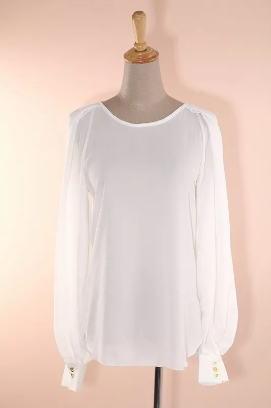 white Чистая Белая Блузка Blusa Шифон Женщины Офис Рубашка Puff Длинным Рукавом Блузки Blusas Femininas Формальные Дамы Топы - Цвет: white