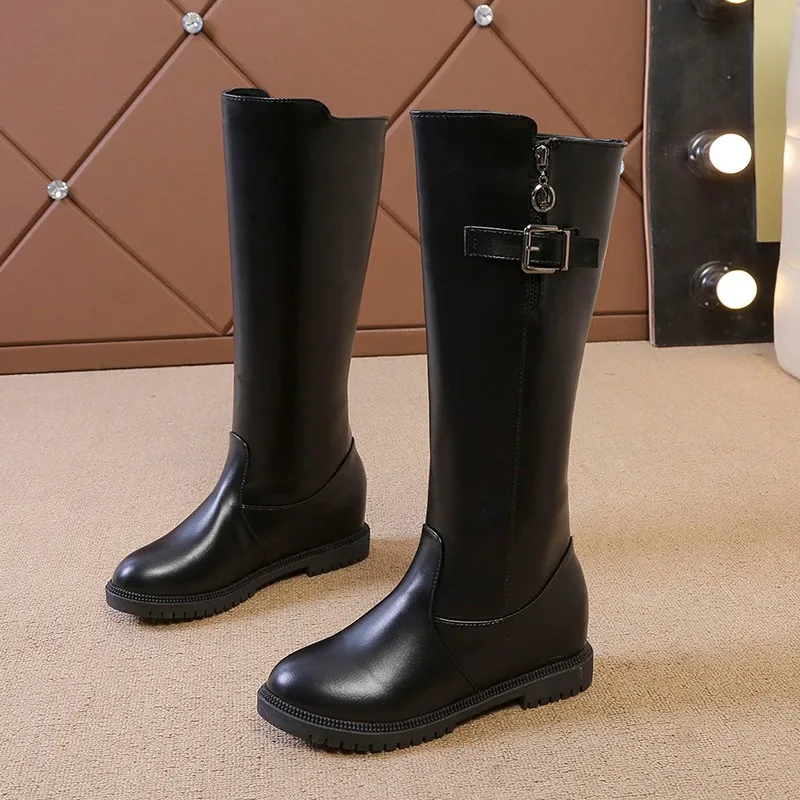 

Women Fashion Winter Boots Slim Flat Thigh High Boots Platform Female Slim Long Boots Ladies Punk Riding Boots Mid-calf Botas