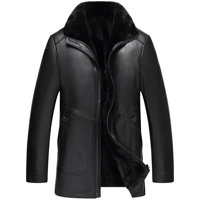 

Mink coat men's Lapel mid long fur for the middle aged and the elderly