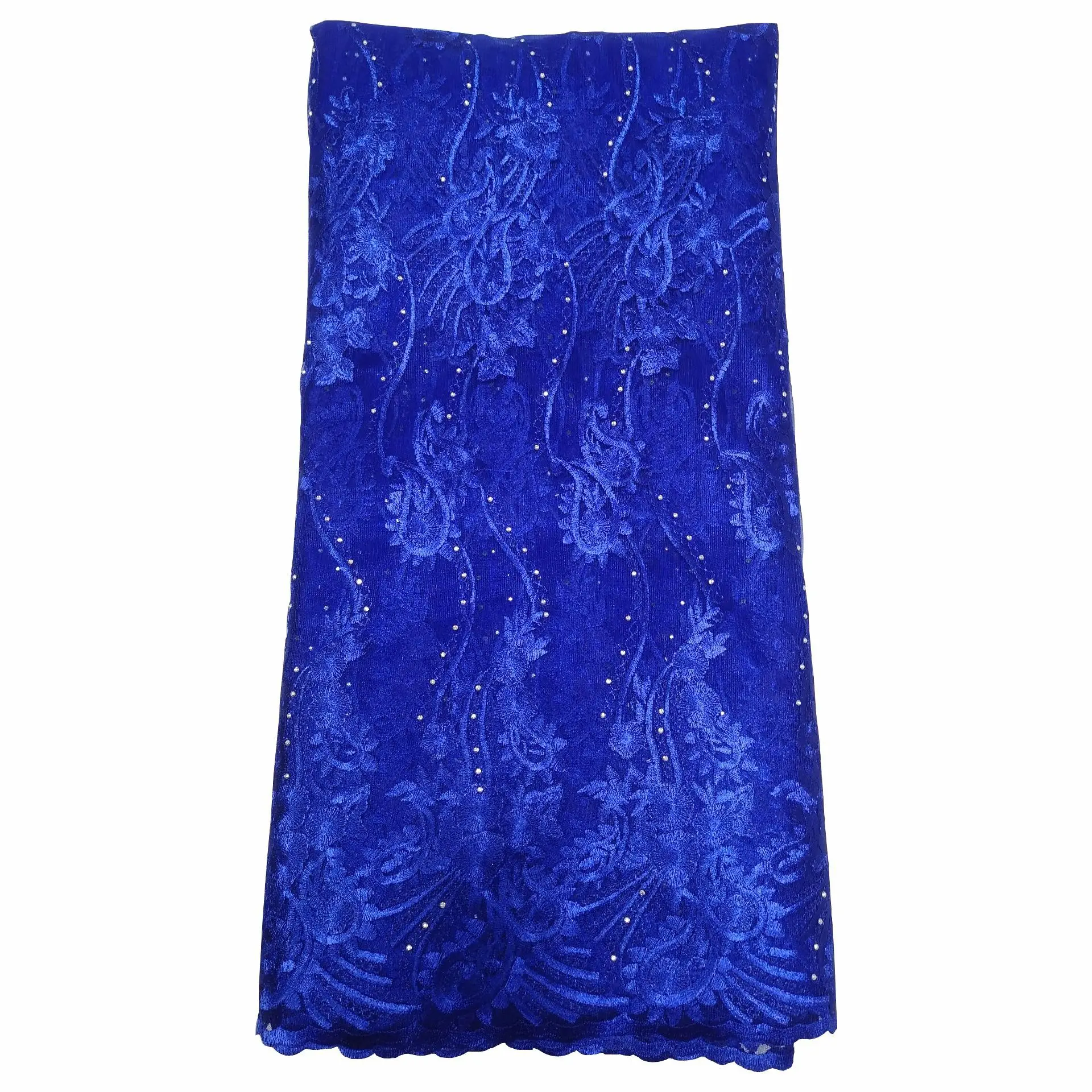 

2019 High Quality African French Lace Fabric Blue Swiss Voile Lace in Switzerland With Stones Lace Fabric