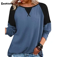 cashiona long sleeve tops knitted pullovers women elegand style 2021 autumn new patchwork t shirts female casual tees shirts