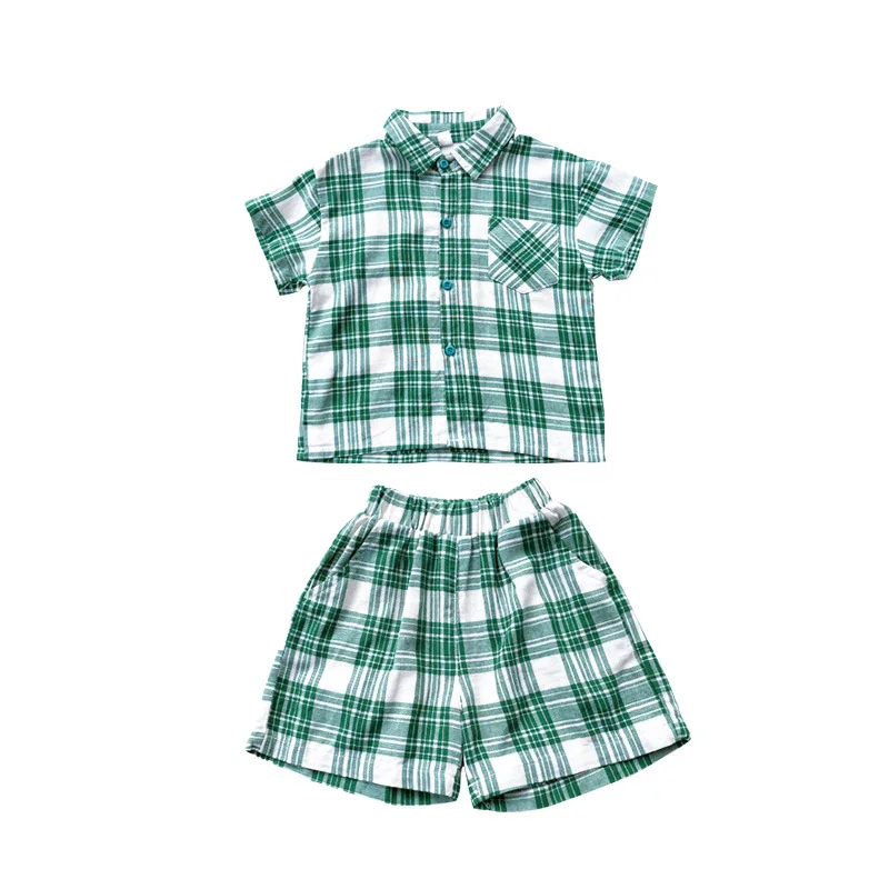 

Baby Boys Clothing Sets Fashion Children Summer Outfits Boys Plaid Shirt Top and Shorts Pants 2Pcs Suits Korean Kids Clothes Set