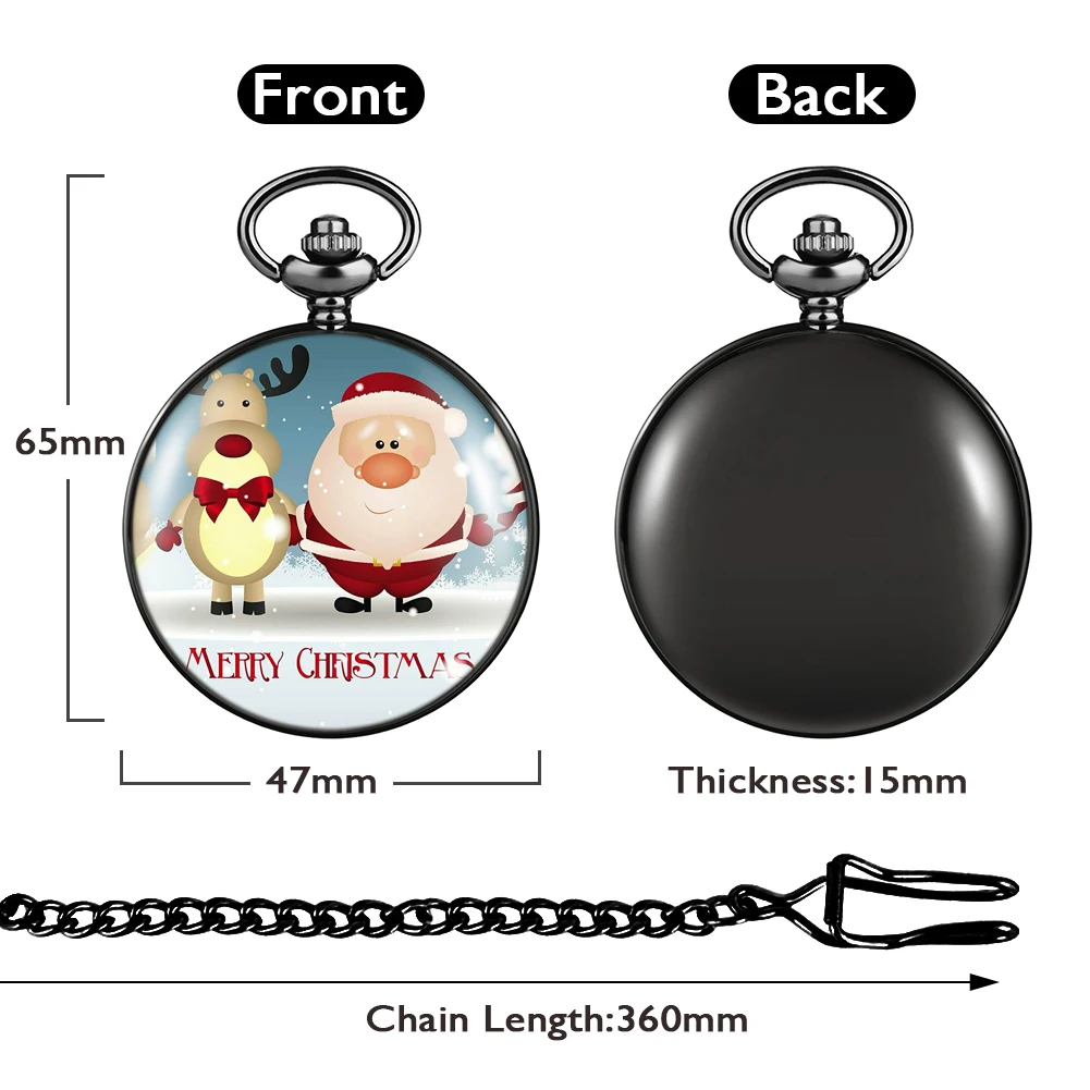 2021 Santa Theme Pocket Watch Women's Cute Quartz Pocket Clock Men's Fashion Alloy Pendant Exquisite Gift Box for Son Child