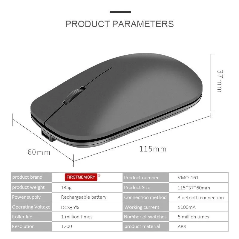 Беспроводная мышь Bluetooth BT 4 0 перезаряжаемая Бесшумная 3D оптическая игровой