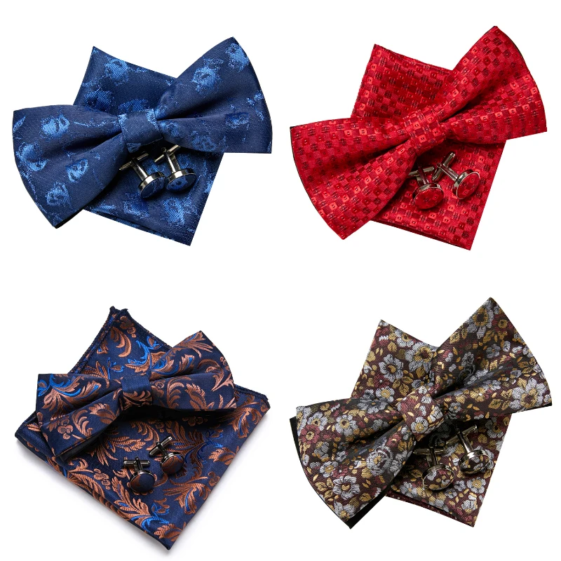 

Wholesale Vangise Brand Hot sale Holiday Present Silk Bow Tie Pocket Squares Cufflink Set Striped Dropshipping Man