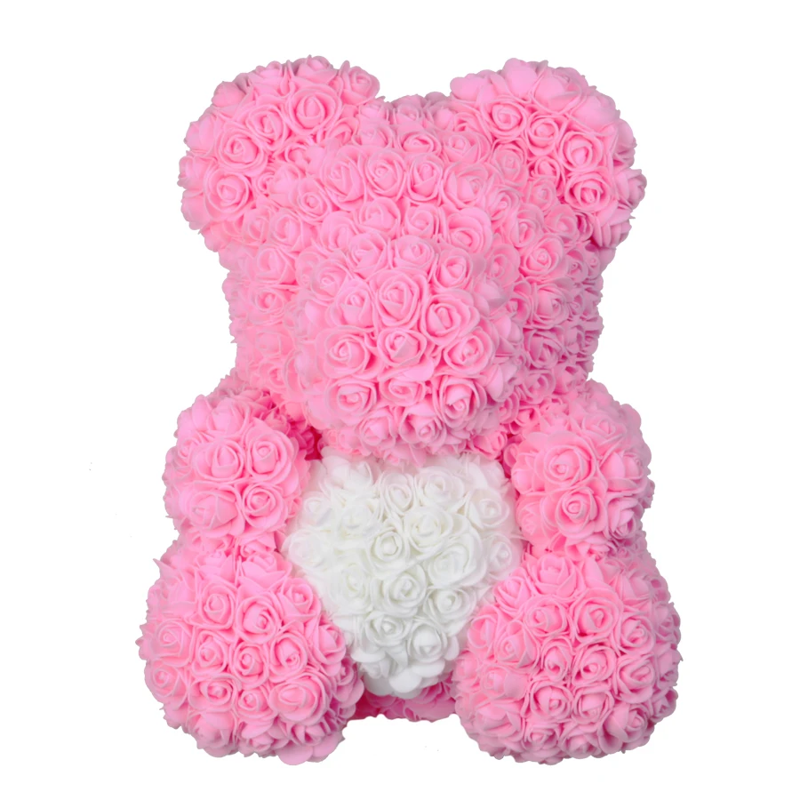 

40cm Teddy Bear of Rose Artificial Flowers PE Rose Bear for Women Valentines Wedding Christmas Gift Box Home Decor