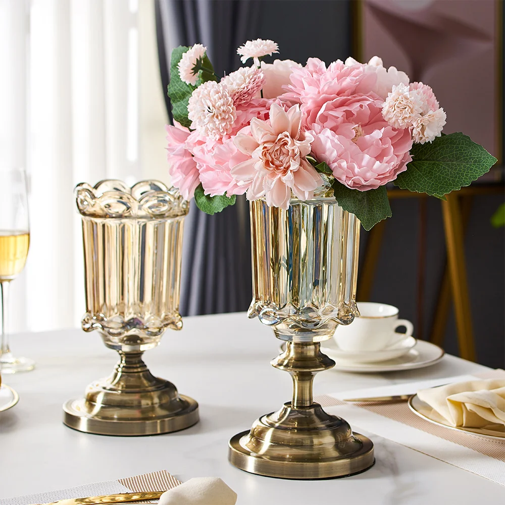 

Fake Dried flower vase Home decoration accessories small glass vase Wedding table decor Living room interior office Metal Vase