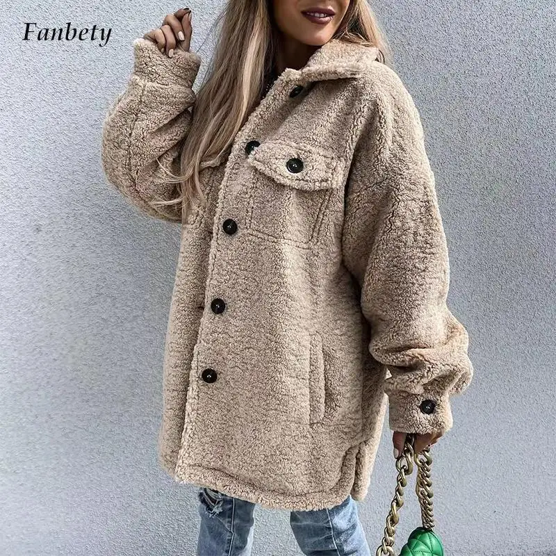 

Куртка женская однотонная из овечьей шерсти, зимняя, теплая, свободная, 2021