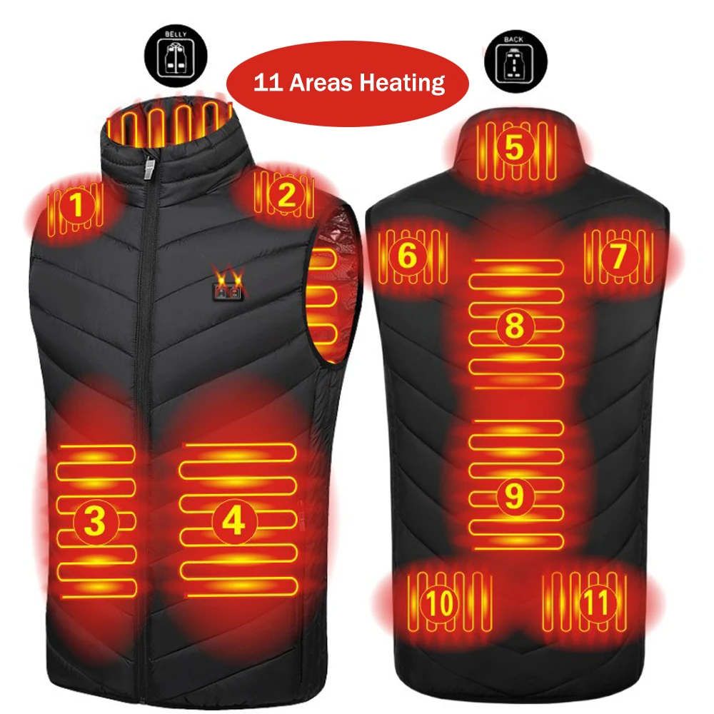

11PCS Heated Jacket Waterproof Men Women Coat Intelligent USB Electric Heating Thermal Warm Clothes Winter Heated Vest Plussize