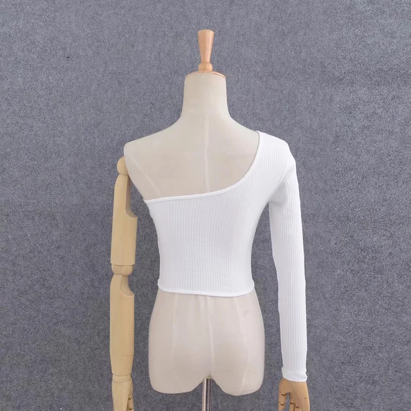 

Off Shoulder Sexy Female Knitted Crop Top Women White Black Tops Streetwear Elastic Short T shirt Knitting Cropped Camis Tees