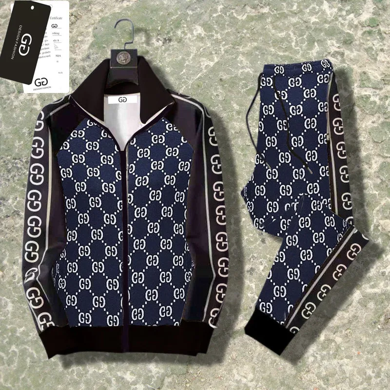 

2021 New Casual Men's Spring And Autumn Sports Running Two-Piece Zipper Hoodie Printed Fitness Cotton Blouseotton Two-piece Set