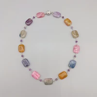 folisaunique multicolor square agate necklace for women gift 4mm purple amethyst cubic zirconia magnet clasp girl jewelry
