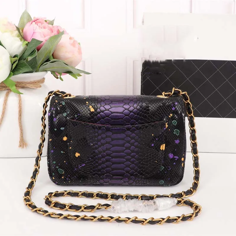 Violet Роскошная женская сумка из натуральной кожи, модный питоновый узор, новейший бренд, сумка на плечо - Цвет: Violet