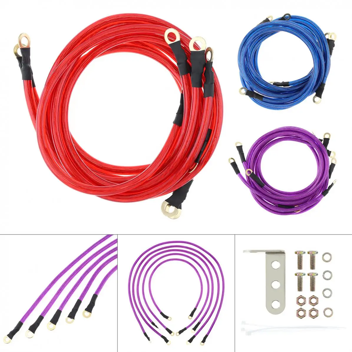 

5 Point Cars Universal Earth Ground Cables Grounding Wire System Kit High Performance Improve Power