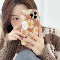 retro relief flower case for iphone 13 12 mini 11 pro max x xr xs max soft bumper matte pc back cover with chain for girl